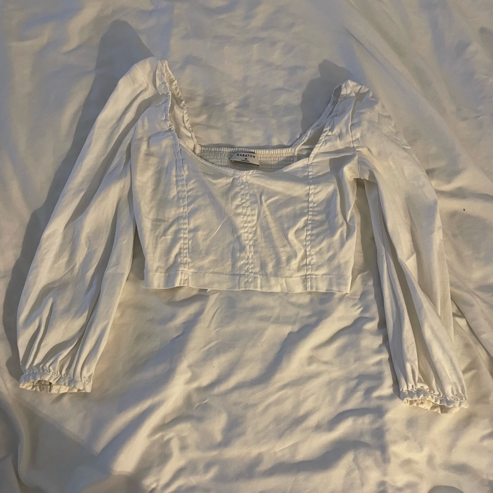 Babaton white crop cotton blouse
